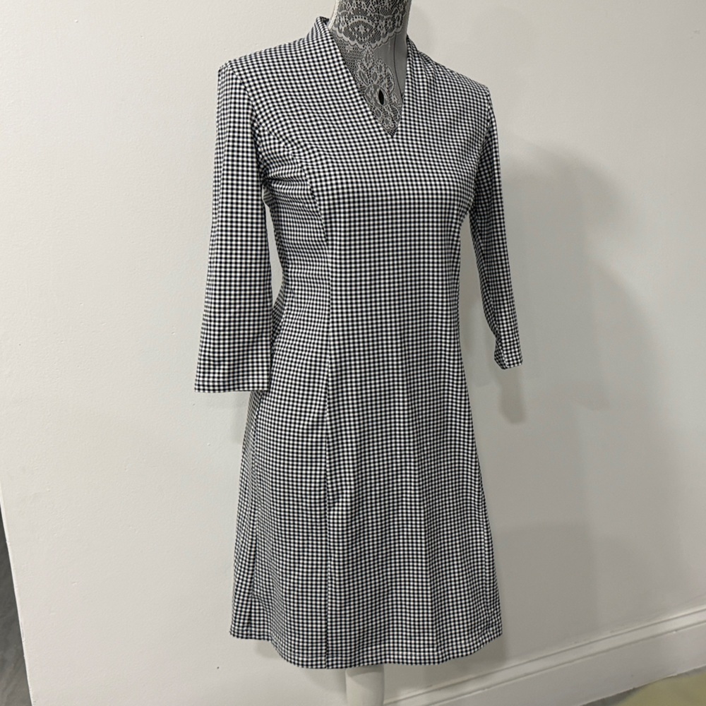 J. McLaughlin Black and White Gingham Asymmetrical Dress